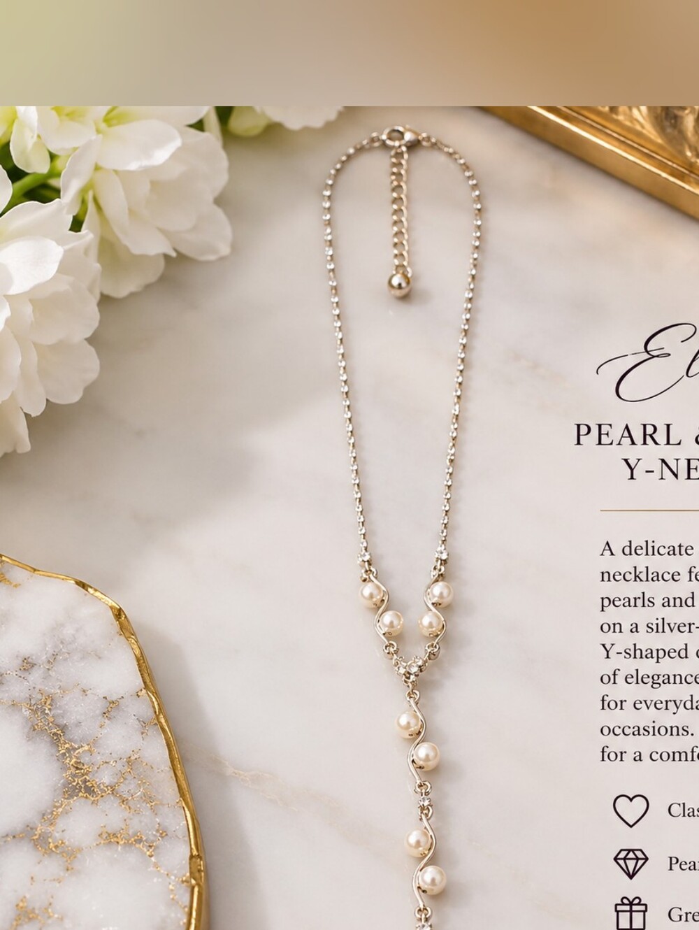 Silver Pearl Y-Necklace - Elegant White Pearl Drop